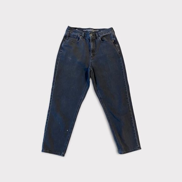 American Eagle Black Mom Straight Leg Hi Waisted Denim Jeans - Picture 7 of 8
